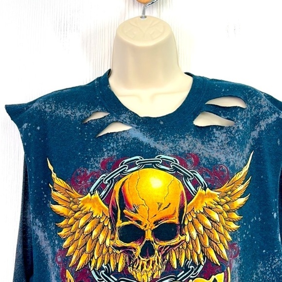 Gildan - 78th 2019 Skull Distressed Fringe Sleeveless Bike Week Daytona Fl Large - Picture 4 of 12